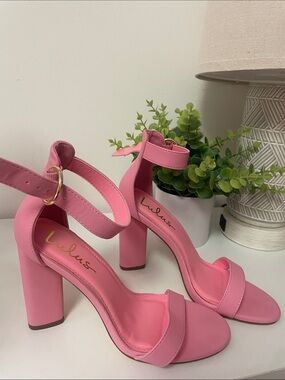 Lulu's Pink Block Heel Ankle-Strap Sandals